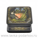 Лаковая миниатюра шкатулка "Еж с ромашкой" Палех