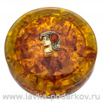 Круглая шкатулка из янтаря "Знак зодиака Дева"