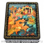 Лаковая миниатюра шкатулка "Сказка о рыбаке и рыбке". Холуй