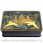 Лаковая миниатюра шкатулка "Лебединая песня". Холуй