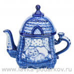 Чайник коллекционный "Кошкин дом". Гжель