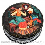 Лаковая миниатюра шкатулка "Пряха". Холуй