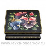 Лаковая миниатюра шкатулка "Цветы и пчелы" Холуй