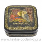 Лаковая миниатюра шкатулка "Сова" Палех