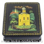 Лаковая миниатюра шкатулка "Храм ПОкрова на нерли". Холуй