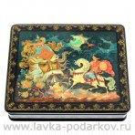 Лаковая миниатюра шкатулка "Руслан и голова". Холуй