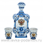 Штоф со стопками "Герб РФ". Гжель в золоте