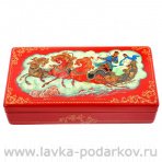 Лаковая миниатюра шкатулка "Тройка" Холуй