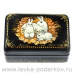 Лаковая миниатюра шкатулка "Лето. Зайчики". Холуй