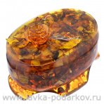 Шкатулка из янтаря овальная, с цветком