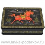 Лаковая миниатюра Шкатулка "Конь" Холуй