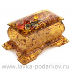 Шкатулка из янтаря прямоугольная "Ветка розы"
