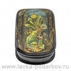 Лаковая миниатюра шкатулка "Лягушка с одуванчиком" Палех