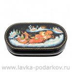 Лаковая миниатюра шкатулка "Тройка". Палех