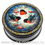 Лаковая миниатюра шкатулка "Снегири". Холуй