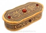 Шкатулка из бересты овальная с янтарем