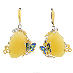 Серьги со вставкой из янтаря. Серебро 925*. Вес 14,59 г